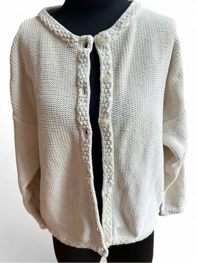 Women's Cream Knit Button-Front Sweater Cardigan